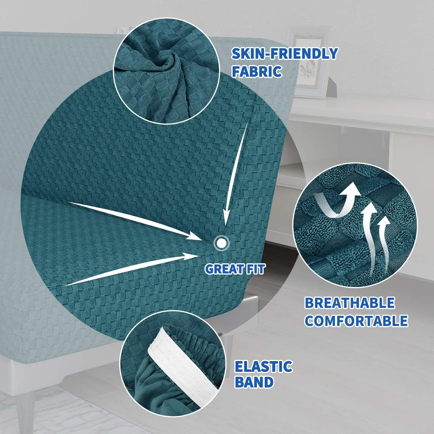 MAXIJIN Jacquard Futon Cover Stretch Armless Futon Sofa Cover Soft Futon Slipcover with Elastic Bottom Thick Sofa Bed Furniture Protector Covers, Machine Washable (Peacock Blue)