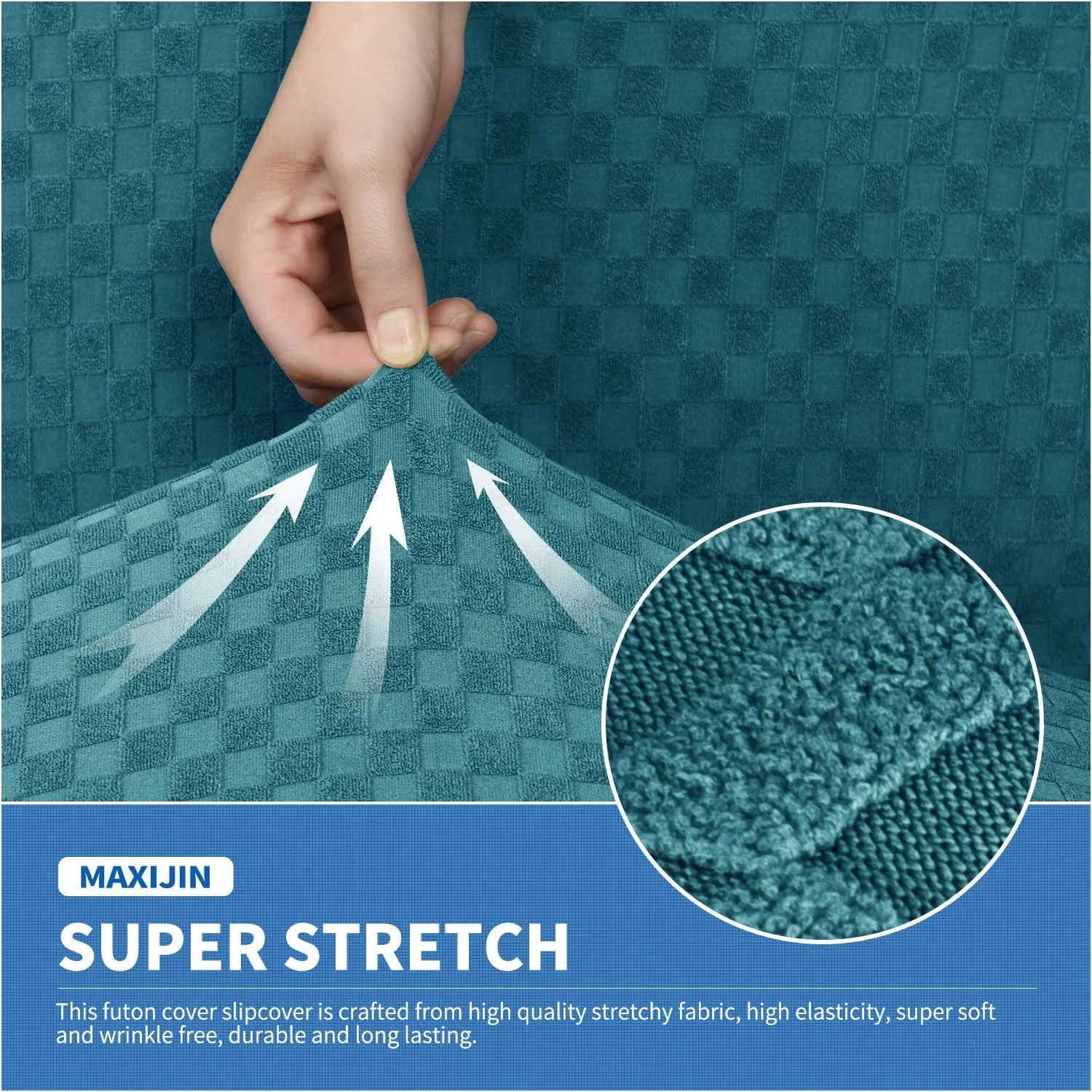 MAXIJIN Jacquard Futon Cover Stretch Armless Futon Sofa Cover Soft Futon Slipcover with Elastic Bottom Thick Sofa Bed Furniture Protector Covers, Machine Washable (Peacock Blue)