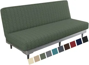 MAXIJIN Jacquard Futon Cover Stretch Armless Sofa Cover Soft Futon Slipcover with Elastic Bottom Thick Sofa Bed Furniture Protector Covers, Machine Washable (Army Green)