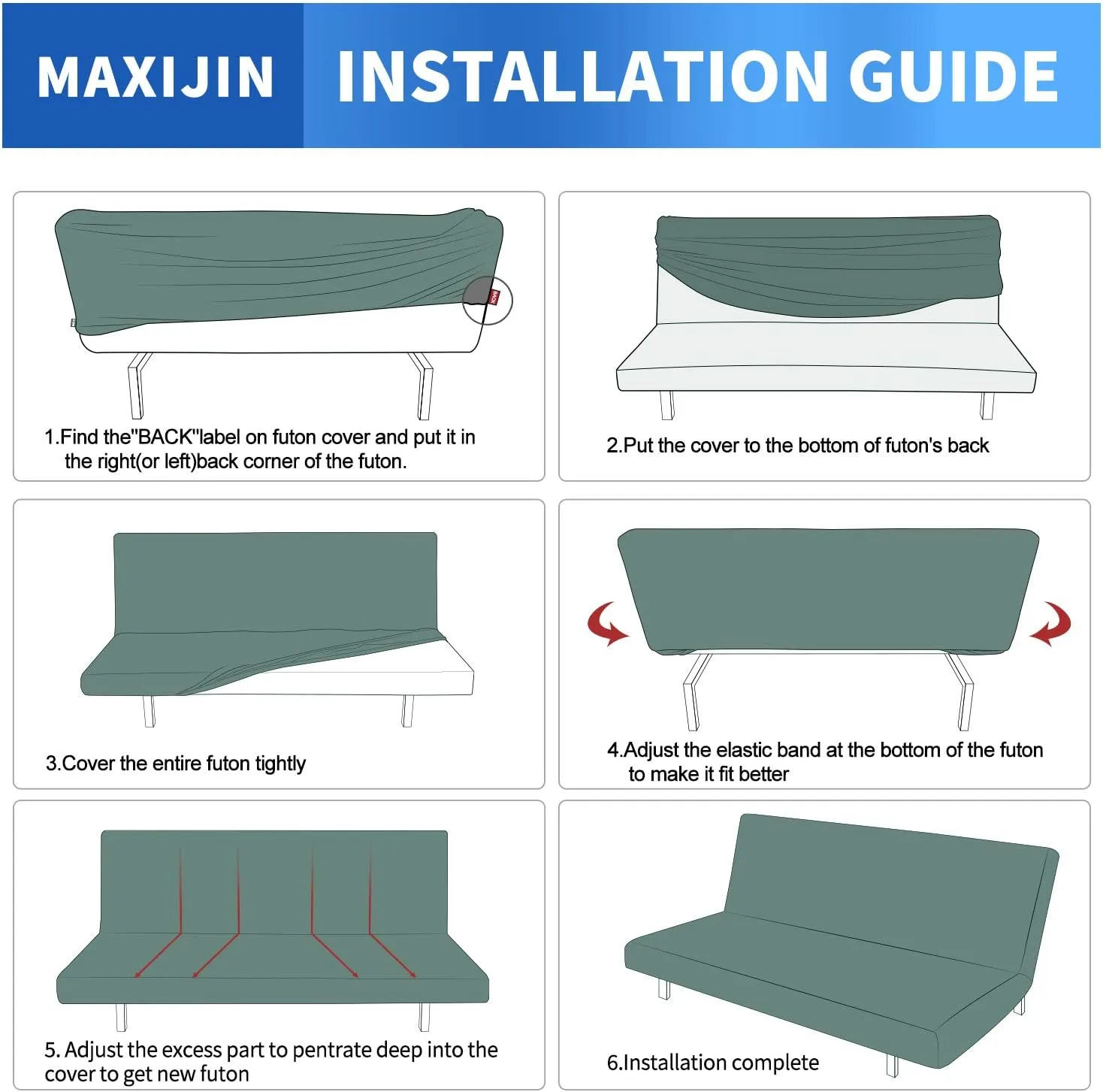 MAXIJIN Jacquard Futon Cover Stretch Armless Sofa Cover Soft Futon Slipcover with Elastic Bottom Thick Sofa Bed Furniture Protector Covers, Machine Washable (Army Green)
