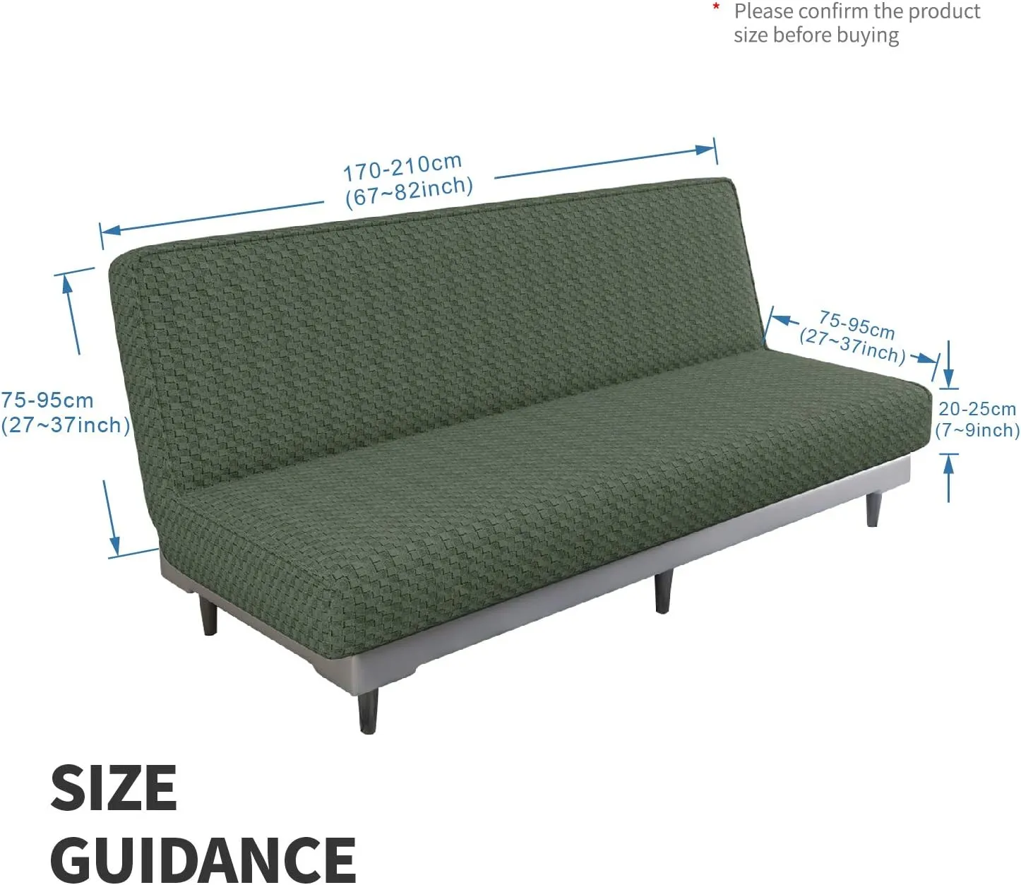 MAXIJIN Jacquard Futon Cover Stretch Armless Sofa Cover Soft Futon Slipcover with Elastic Bottom Thick Sofa Bed Furniture Protector Covers, Machine Washable (Army Green)