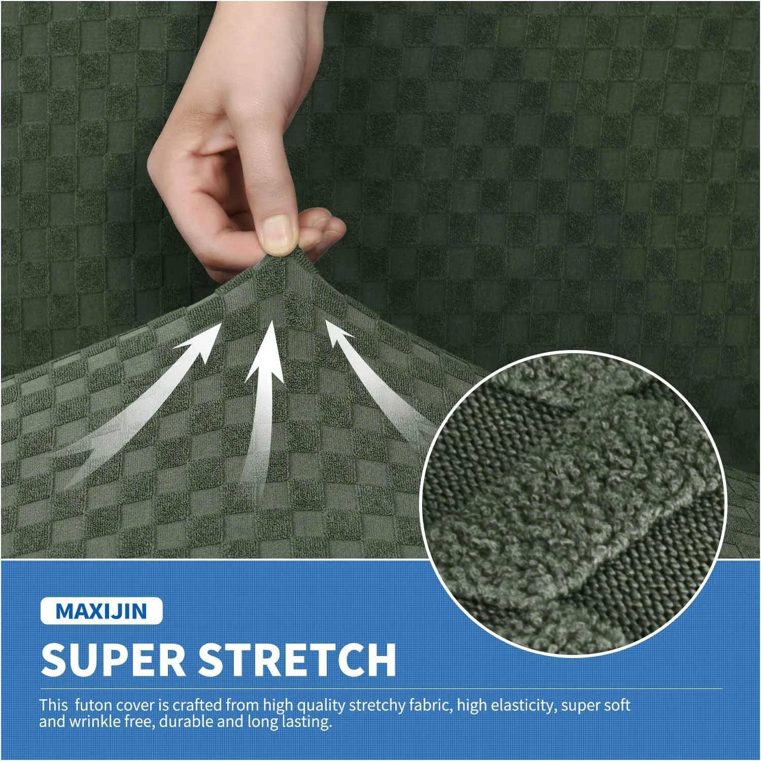 MAXIJIN Jacquard Futon Cover Stretch Armless Sofa Cover Soft Futon Slipcover with Elastic Bottom Thick Sofa Bed Furniture Protector Covers, Machine Washable (Army Green)