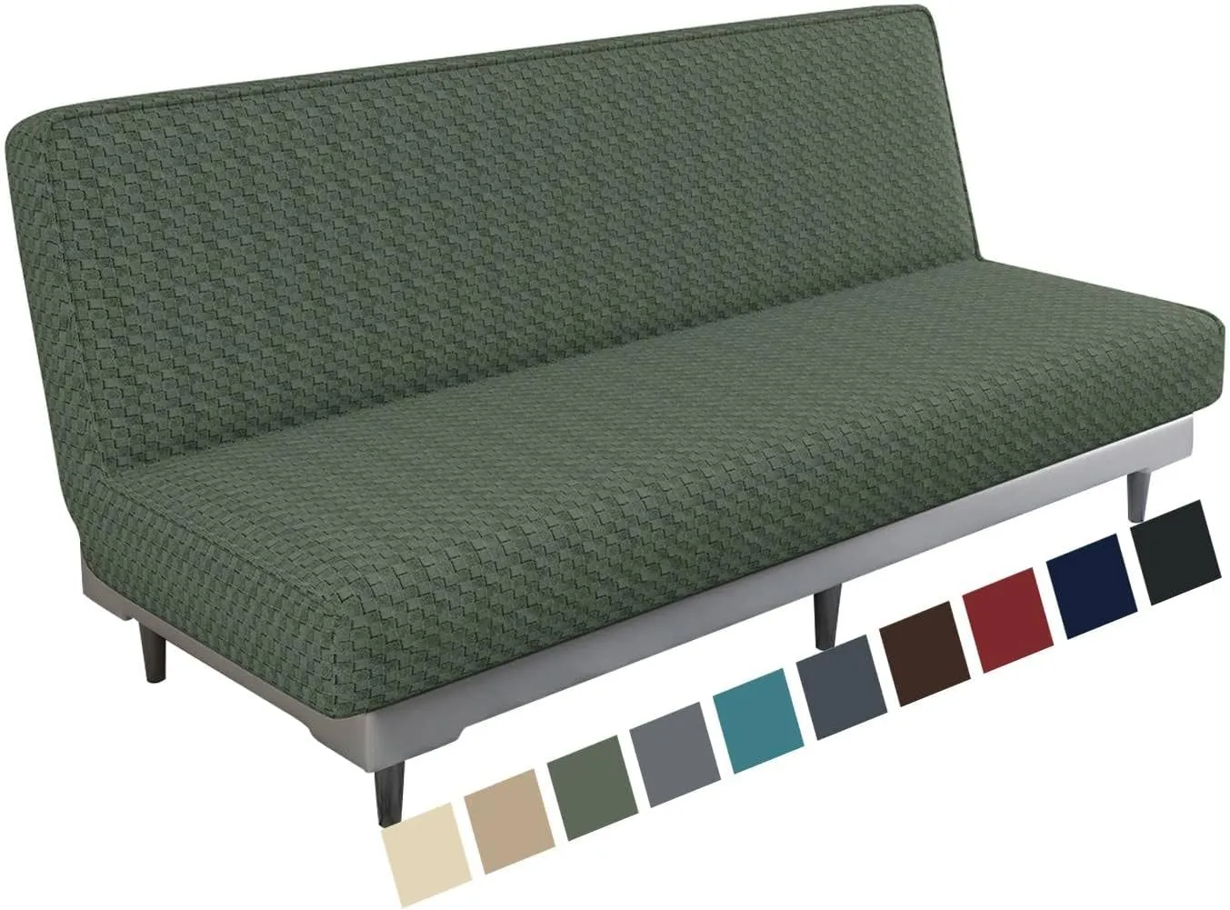 MAXIJIN Jacquard Futon Cover Stretch Armless Sofa Cover Soft Futon Slipcover with Elastic Bottom Thick Sofa Bed Furniture Protector Covers, Machine Washable (Army Green)