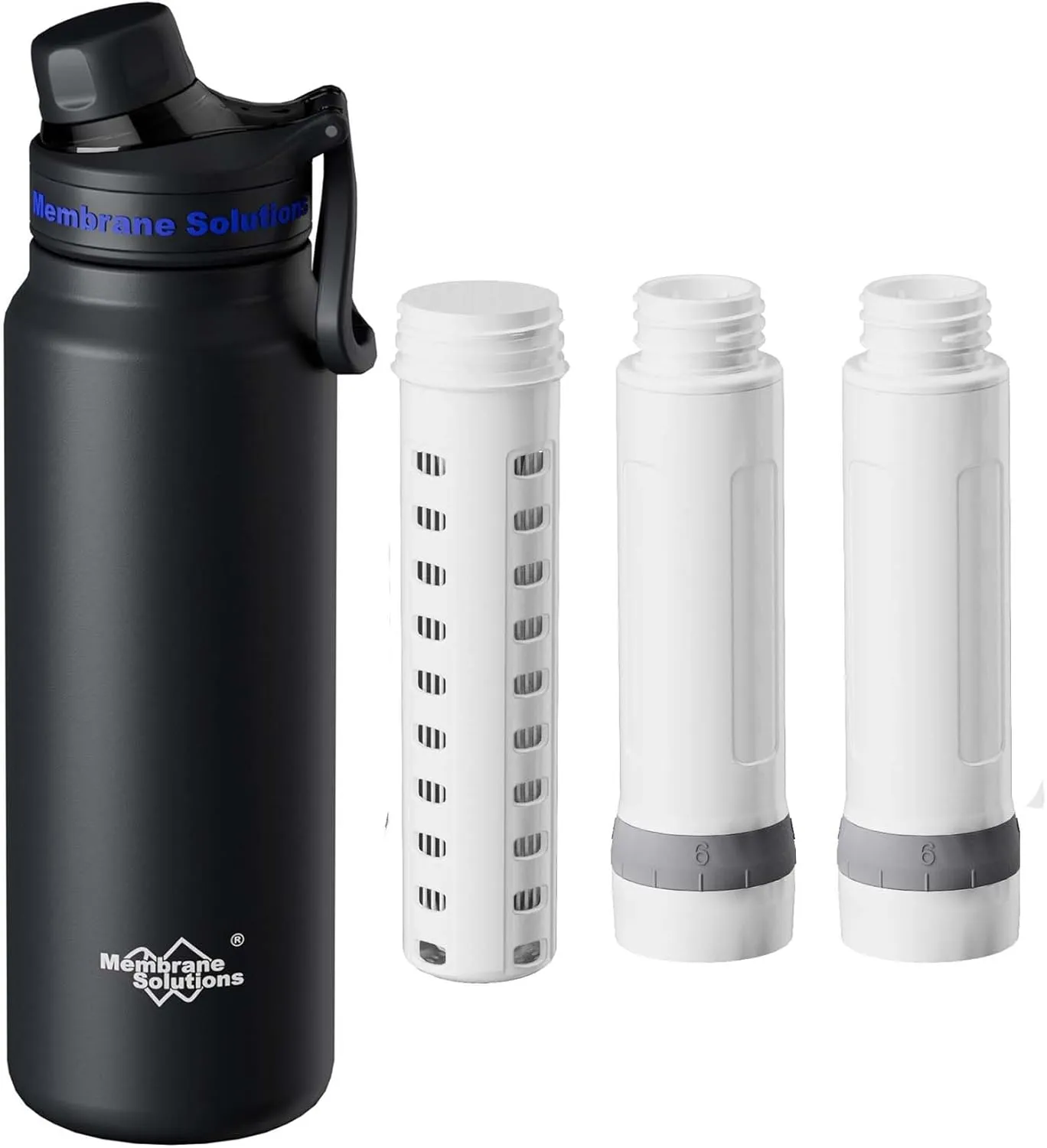 Membrane Solutions C3 32oz Stainless Steel ACF UF Filtered Water Bottle with Extra 2 Packs ACF   1 Pack UF Replacement Filter