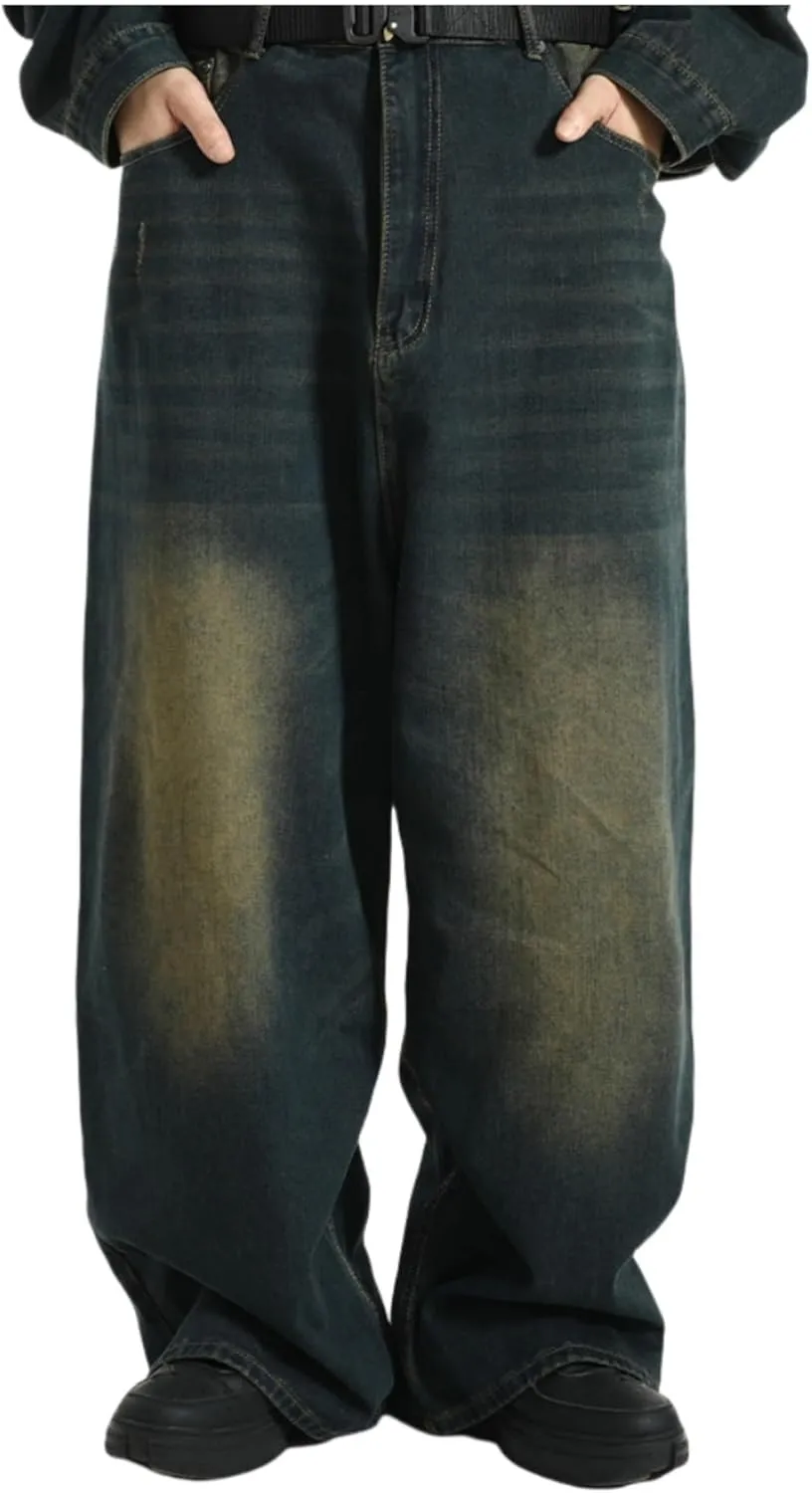 Men Baggy Jeans 90s Vintage Y2k Straight Leg Pants Hip Hop Skateboard Streetwear Trousers
