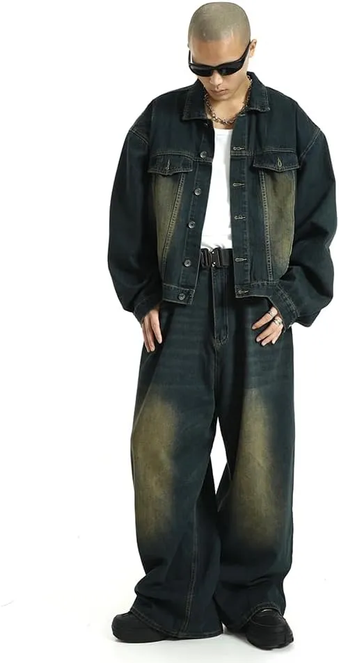 Men Baggy Jeans 90s Vintage Y2k Straight Leg Pants Hip Hop Skateboard Streetwear Trousers