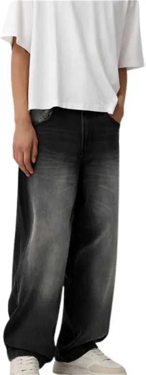 Men Grunge Jeans Mid Rise Baggy Wide Leg Hip Hop Skater Denim Pants Vintage Low Waist Loose Fit Trousers Streetwear