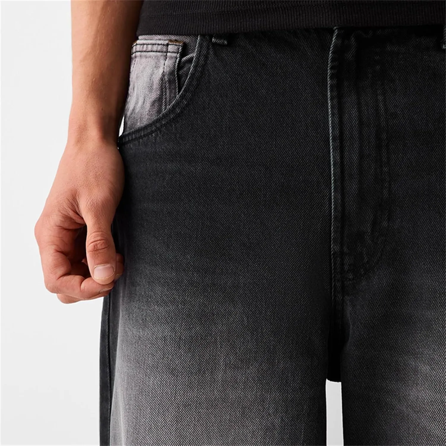 Men Grunge Jeans Mid Rise Baggy Wide Leg Hip Hop Skater Denim Pants Vintage Low Waist Loose Fit Trousers Streetwear