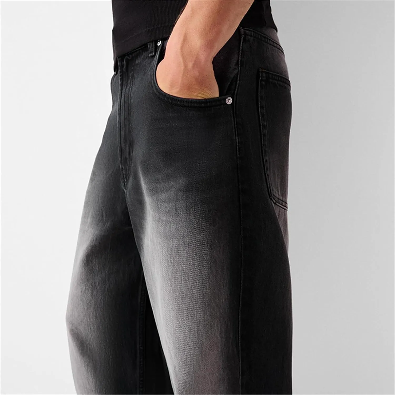 Men Grunge Jeans Mid Rise Baggy Wide Leg Hip Hop Skater Denim Pants Vintage Low Waist Loose Fit Trousers Streetwear