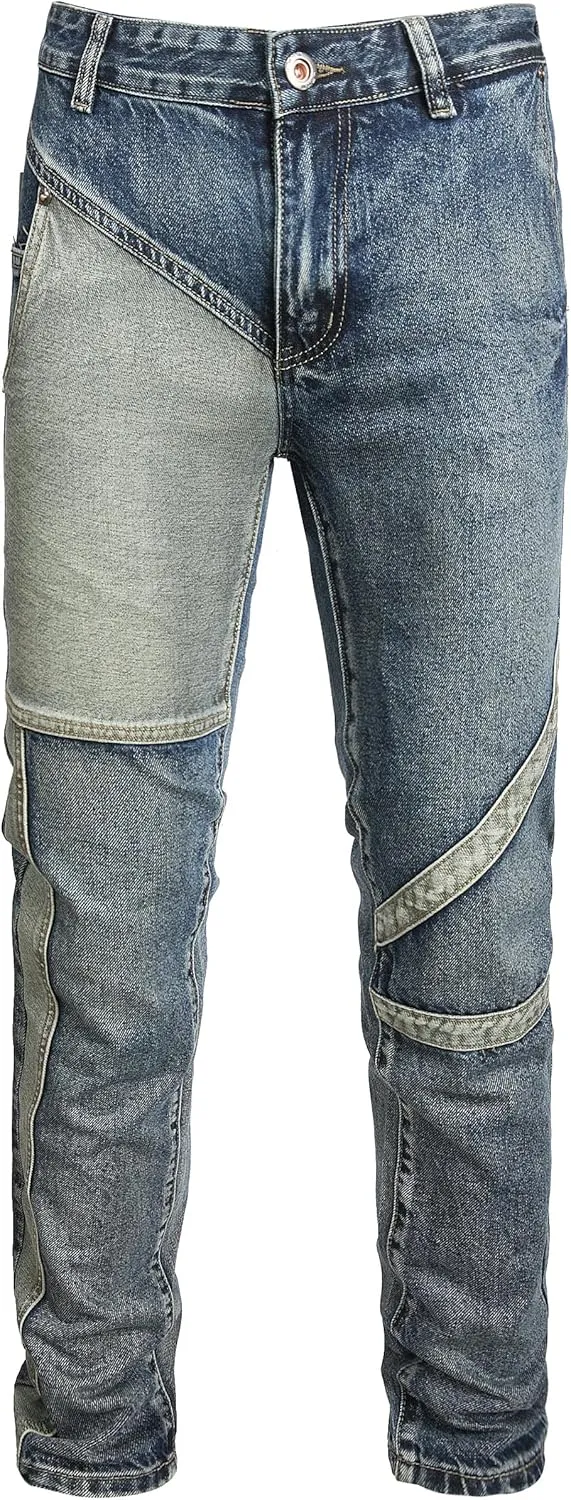 Men Ripped Jeans Fashion Slim Fit Traight Distressed Design Skinny Stretch Comfort Flex Waist Denim Pants