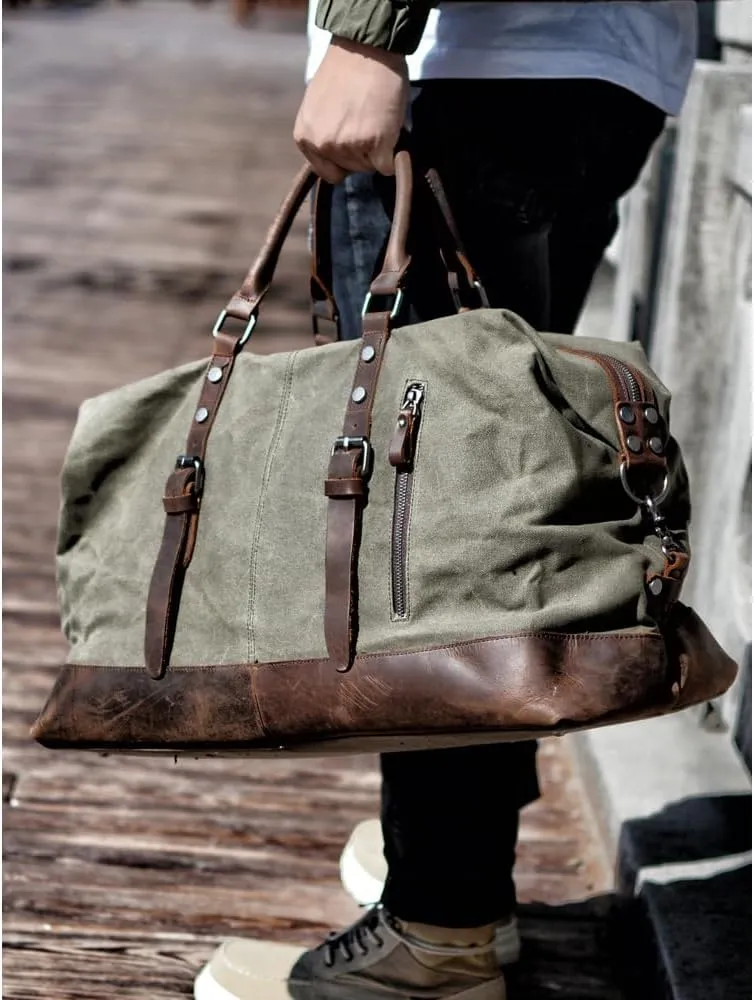 Men Travel Gym Duffle Bag Weekend Bags Canvas Leather Luggage Tote Women Large Overnight Handbag