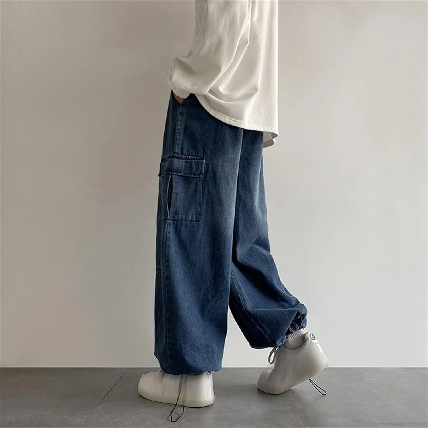 Men Vintage Baggy Jeans with Multiple Pockets Casual Hip Hop Straight Leg Jeans Fashion Cargo Distressed Loose Jean