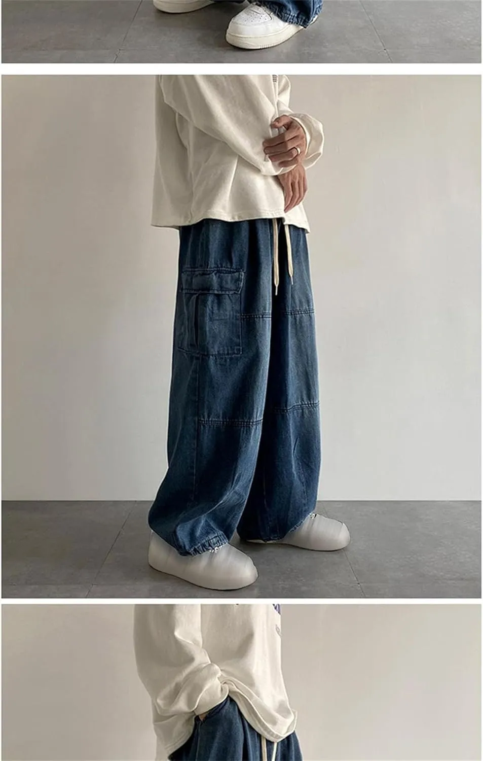 Men Vintage Baggy Jeans with Multiple Pockets Casual Hip Hop Straight Leg Jeans Fashion Cargo Distressed Loose Jean