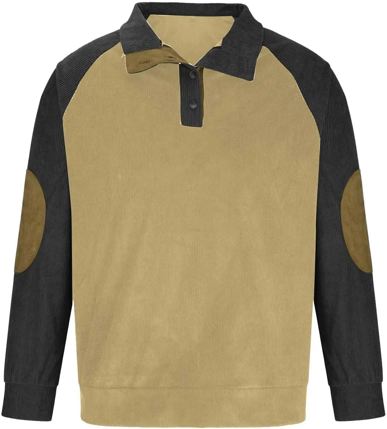 Mens 1/4 Button Up Waffle Sweatshirts Casual Raglan Sleeve Lapel Collar Corduroy Pullover Sweaters Rugged Polos Shirt