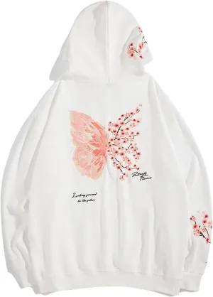 Men's Autumn Winter National Trend Plum Blossom Fleece Lined Loose Fit Long Sleeve Pullover Sports Hoodie