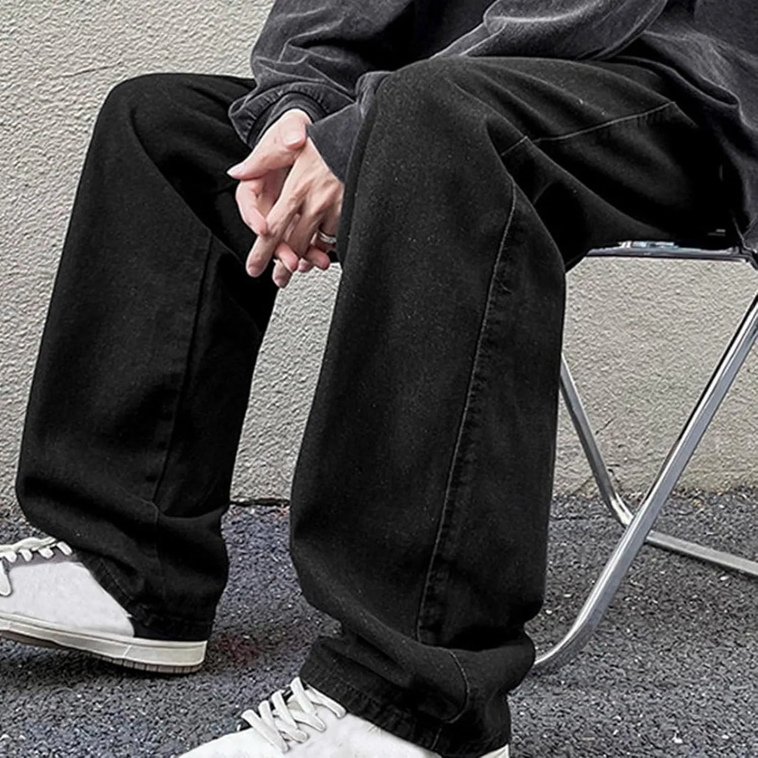 Mens Baggy Jeans Drawstring Vintage Y2k Skater Pants Casual Loose Fit Skateboard Denim Pants Baggy Streetwear Clothes