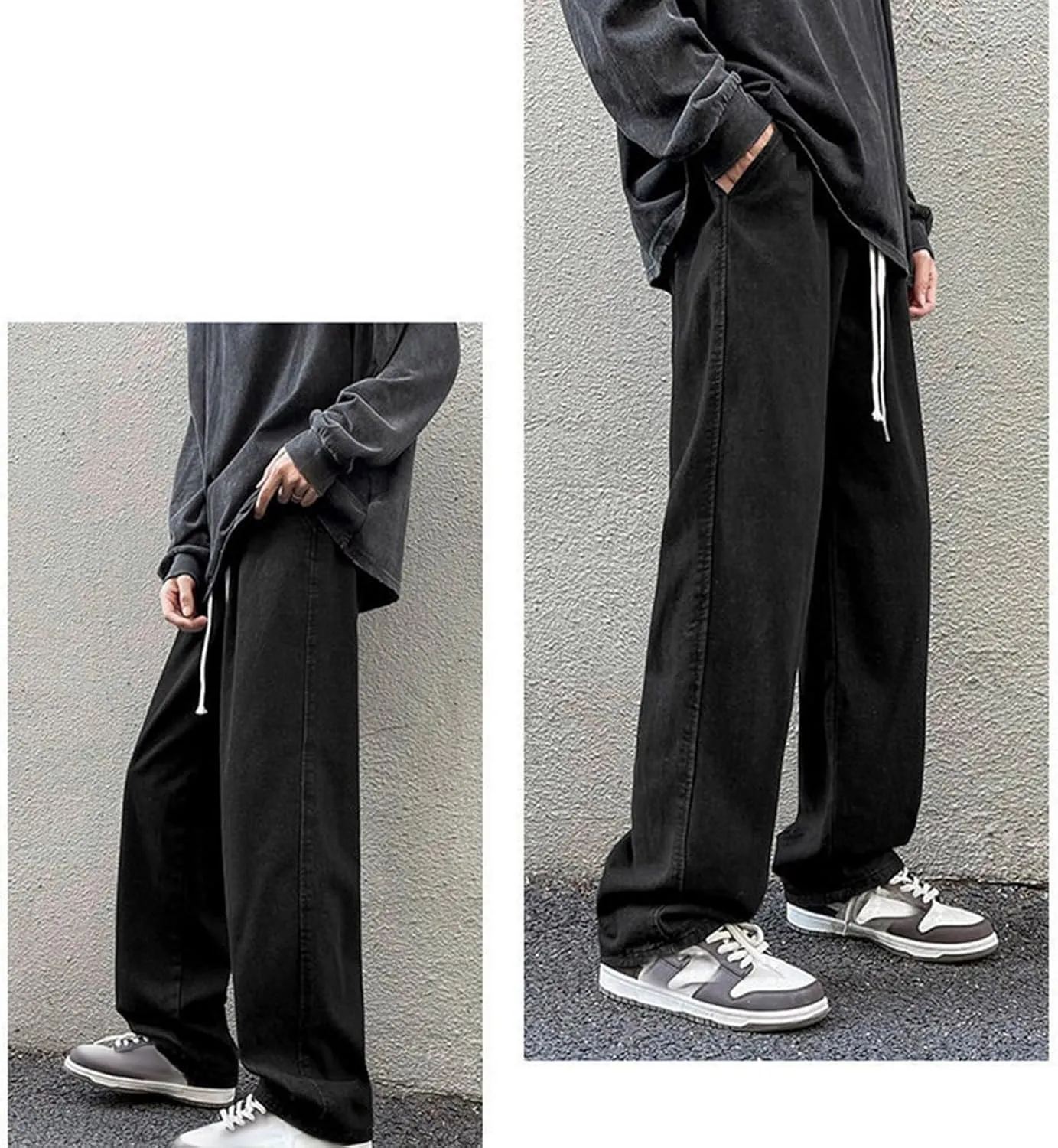 Mens Baggy Jeans Drawstring Vintage Y2k Skater Pants Casual Loose Fit Skateboard Denim Pants Baggy Streetwear Clothes