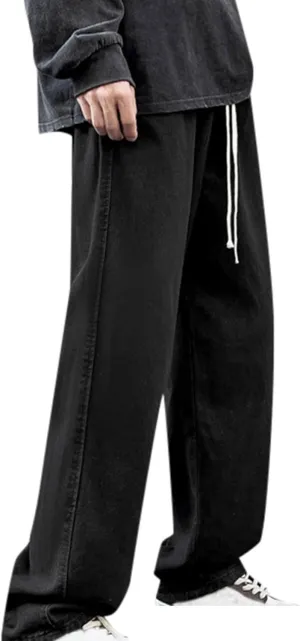 Mens Baggy Jeans Drawstring Vintage Y2k Skater Pants Casual Loose Fit Skateboard Denim Pants Baggy Streetwear Clothes