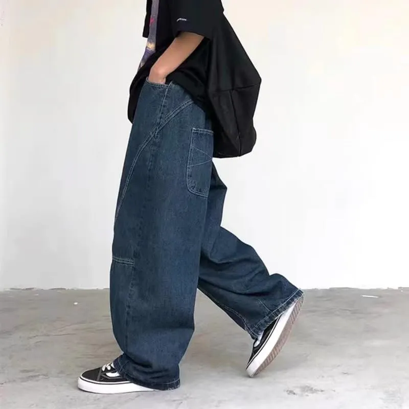 Mens Baggy Jeans Y2k Wide Leg Barrel Jeans for Women Stretchy Hip Hop Loose Denim Pants Grunge Clothes Streetwear