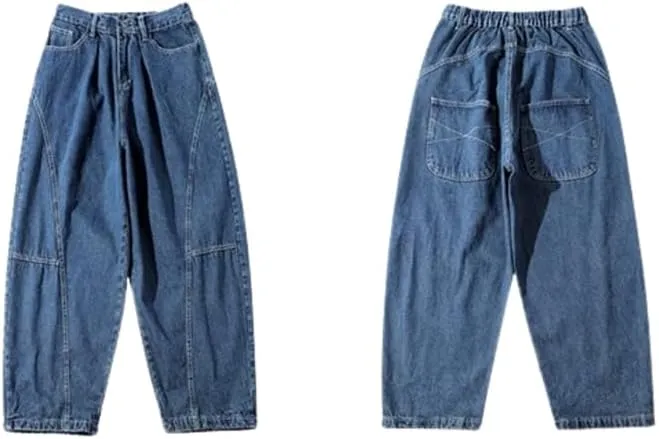 Mens Baggy Jeans Y2k Wide Leg Barrel Jeans for Women Stretchy Hip Hop Loose Denim Pants Grunge Clothes Streetwear