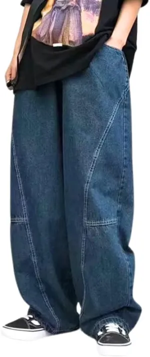 Mens Baggy Jeans Y2k Wide Leg Barrel Jeans for Women Stretchy Hip Hop Loose Denim Pants Grunge Clothes Streetwear