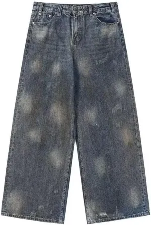 Men's Baggy Vintage Jeans Straight Wide Leg Loose Fit Denim Pants Streetwear Casual Y2k Skater Long Trousers