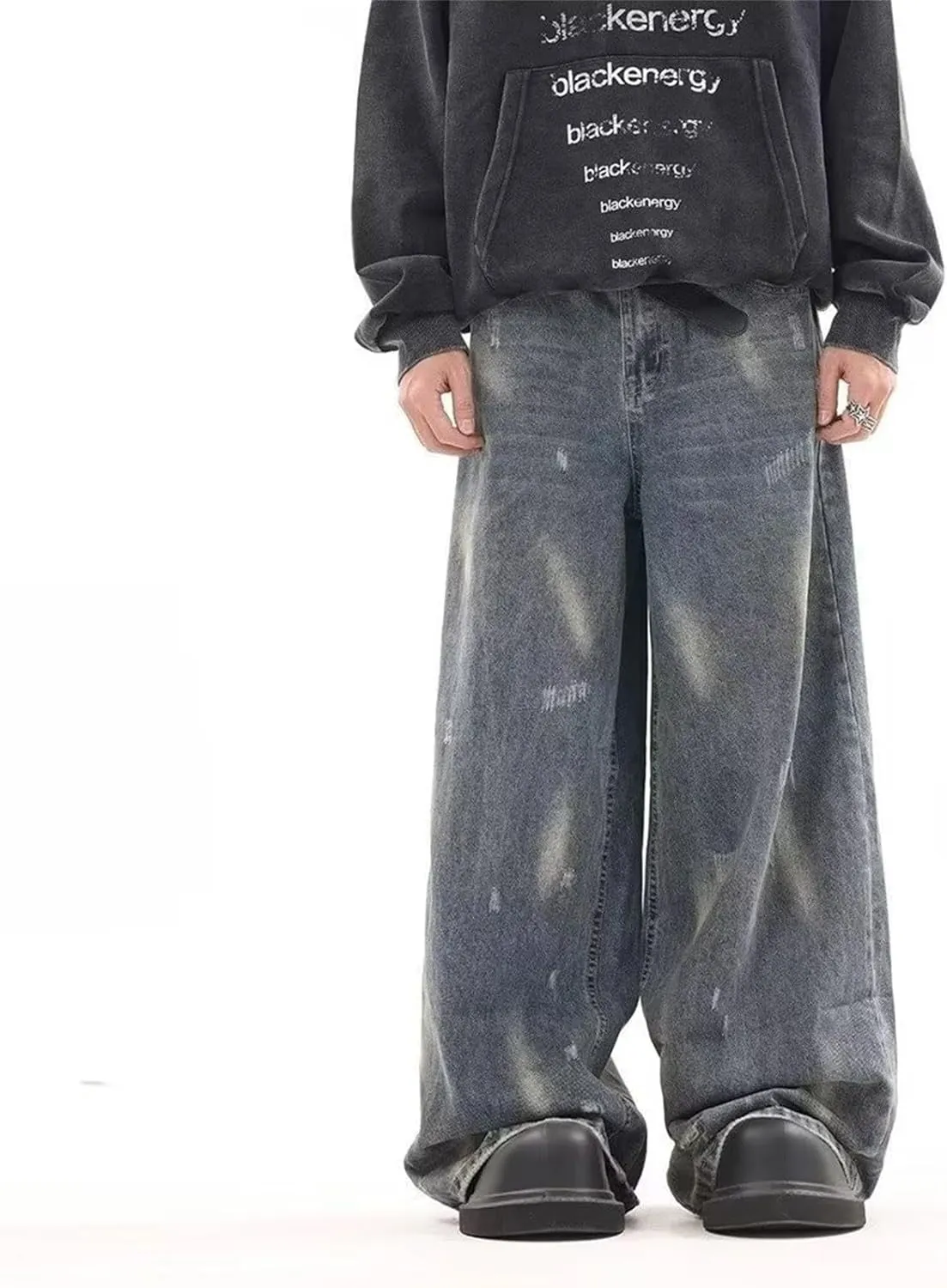 Men's Baggy Vintage Jeans Straight Wide Leg Loose Fit Denim Pants Streetwear Casual Y2k Skater Long Trousers