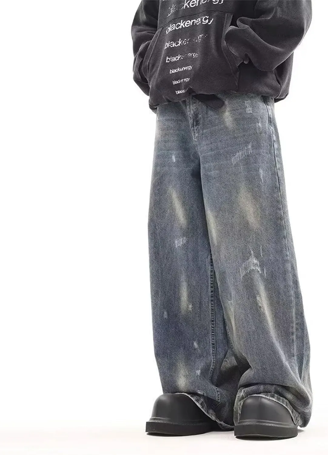 Men's Baggy Vintage Jeans Straight Wide Leg Loose Fit Denim Pants Streetwear Casual Y2k Skater Long Trousers