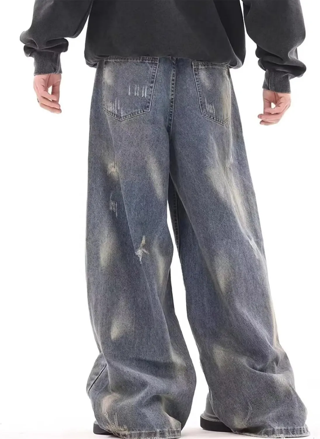 Men's Baggy Vintage Jeans Straight Wide Leg Loose Fit Denim Pants Streetwear Casual Y2k Skater Long Trousers