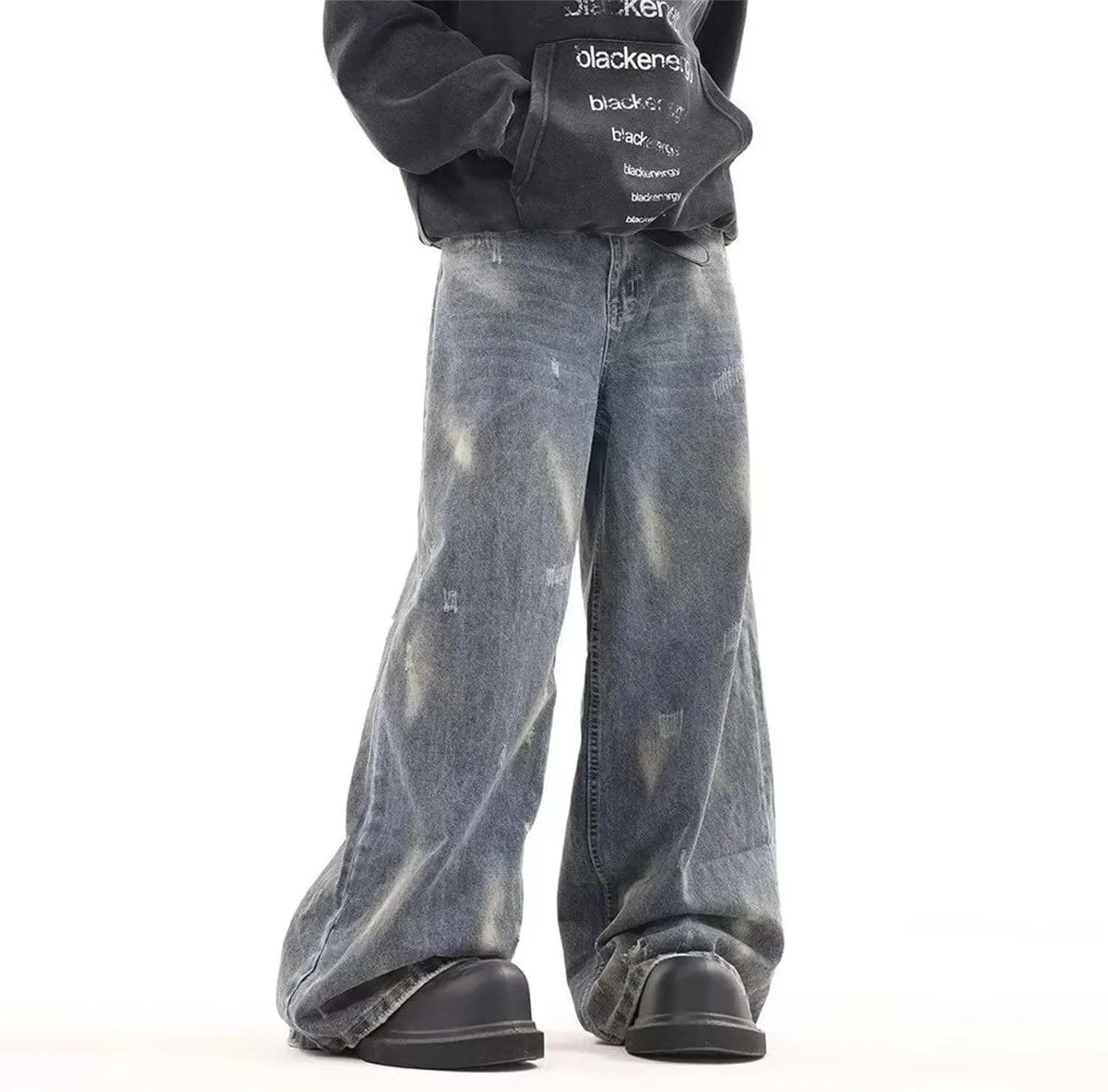 Men's Baggy Vintage Jeans Straight Wide Leg Loose Fit Denim Pants Streetwear Casual Y2k Skater Long Trousers