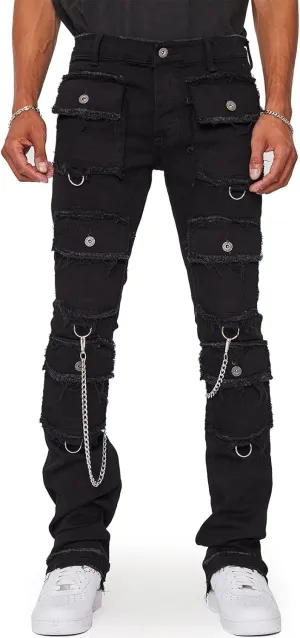 Men's Black Stacked Jeans Ripped Jeans Patch Distressed Destroyed Denim Trousers Streetwear Men Pants Daily Fit