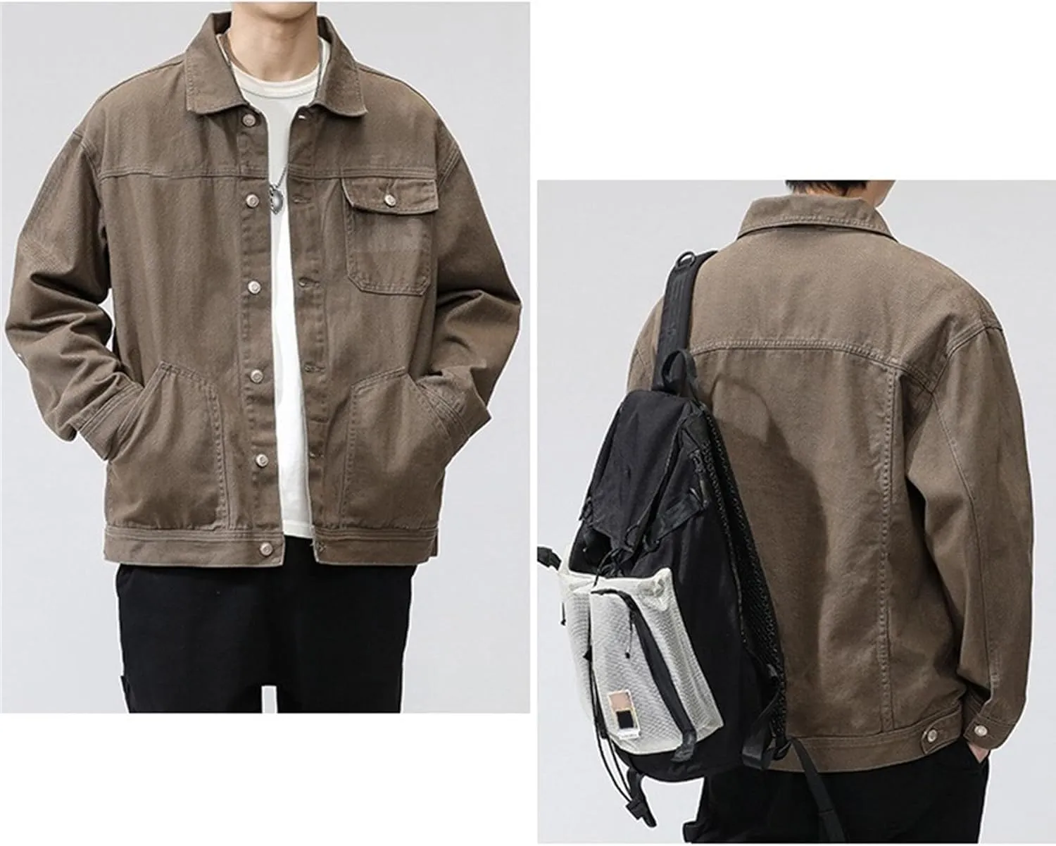 Men's Casual Regular Fit Denim Jacket Retro Loose Collar Jean Jackets Vintage Rugged Trucker Coat