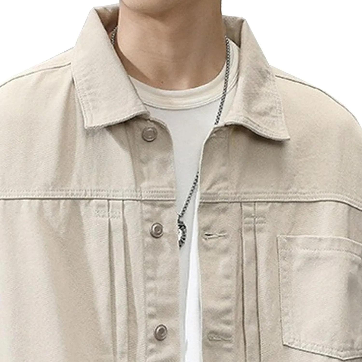 Men's Casual Regular Fit Denim Jacket Retro Loose Collar Jean Jackets Vintage Rugged Trucker Coat