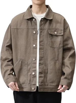 Men's Casual Regular Fit Denim Jacket Retro Loose Collar Jean Jackets Vintage Rugged Trucker Coat