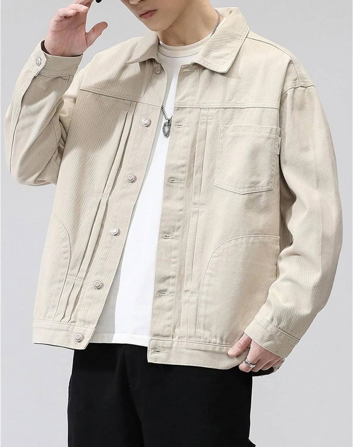 Men's Casual Regular Fit Denim Jacket Retro Loose Collar Jean Jackets Vintage Rugged Trucker Coat
