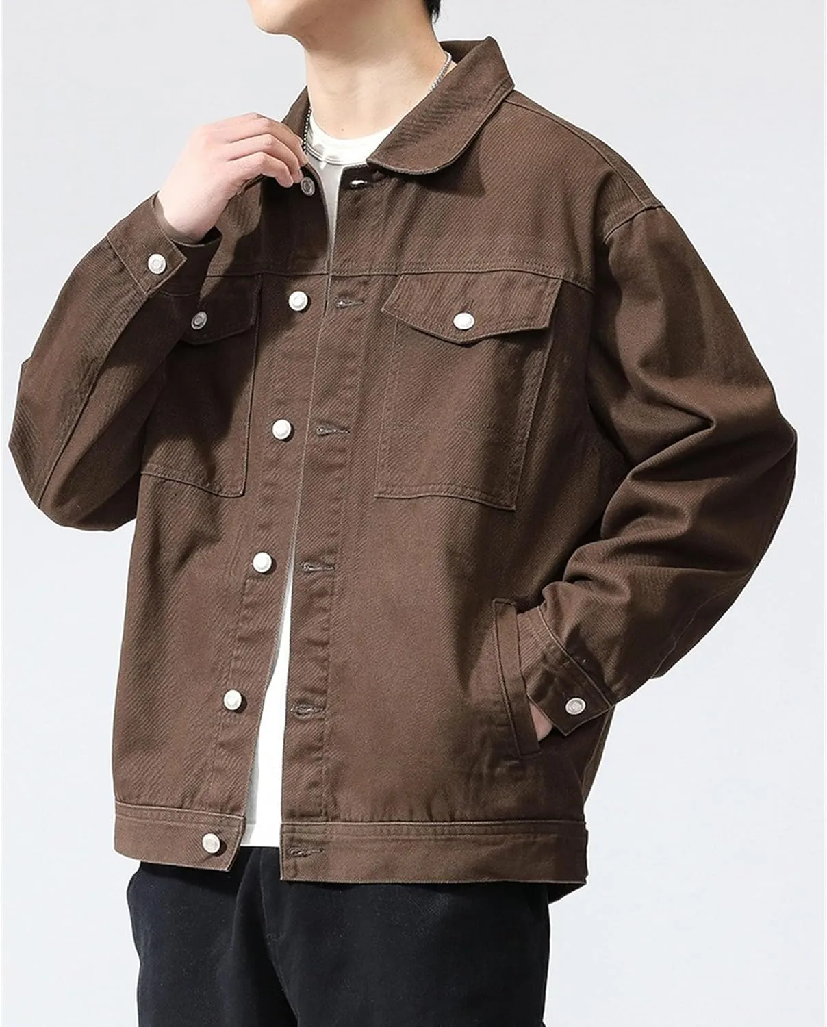 Men's Casual Regular Fit Denim Jacket Retro Loose Collar Jean Jackets Vintage Rugged Trucker Coat