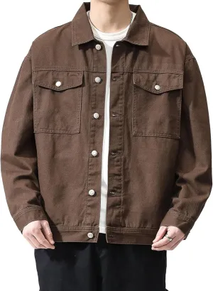 Men's Casual Regular Fit Denim Jacket Retro Loose Collar Jean Jackets Vintage Rugged Trucker Coat