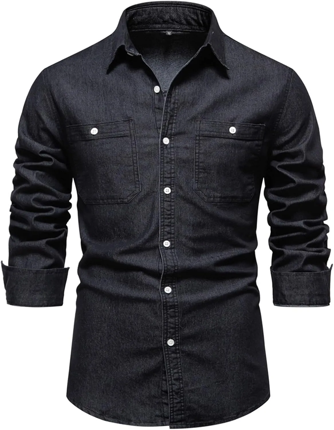Men's Denim Shirt Long Sleeve Button Down Shirts with Pockets Regular Fit Lapel Jean Shirts Work Shirts for Men