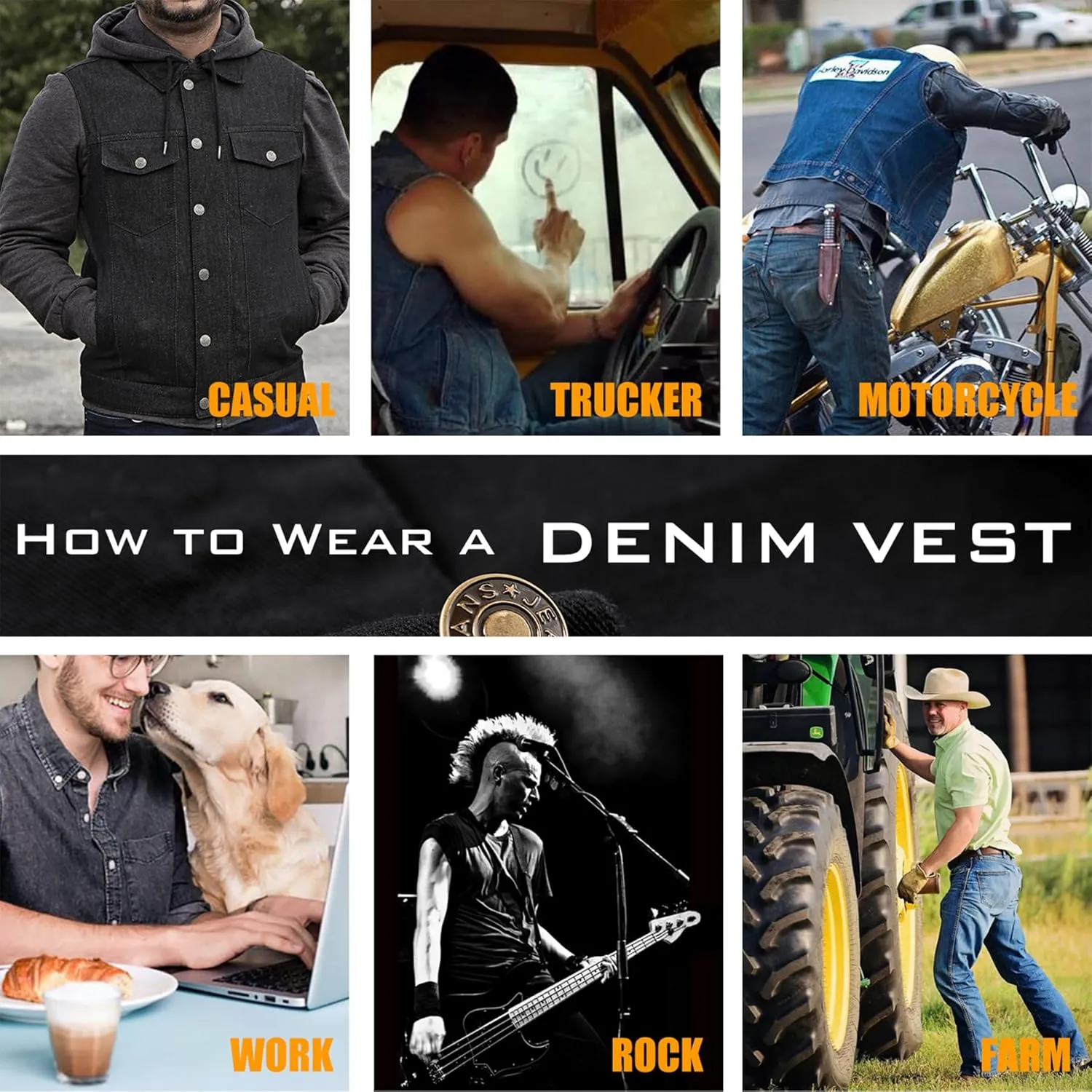 Men's Denim Vest Casual Button Stretchy Distressed Jean Sleeveless Jacket with Hood