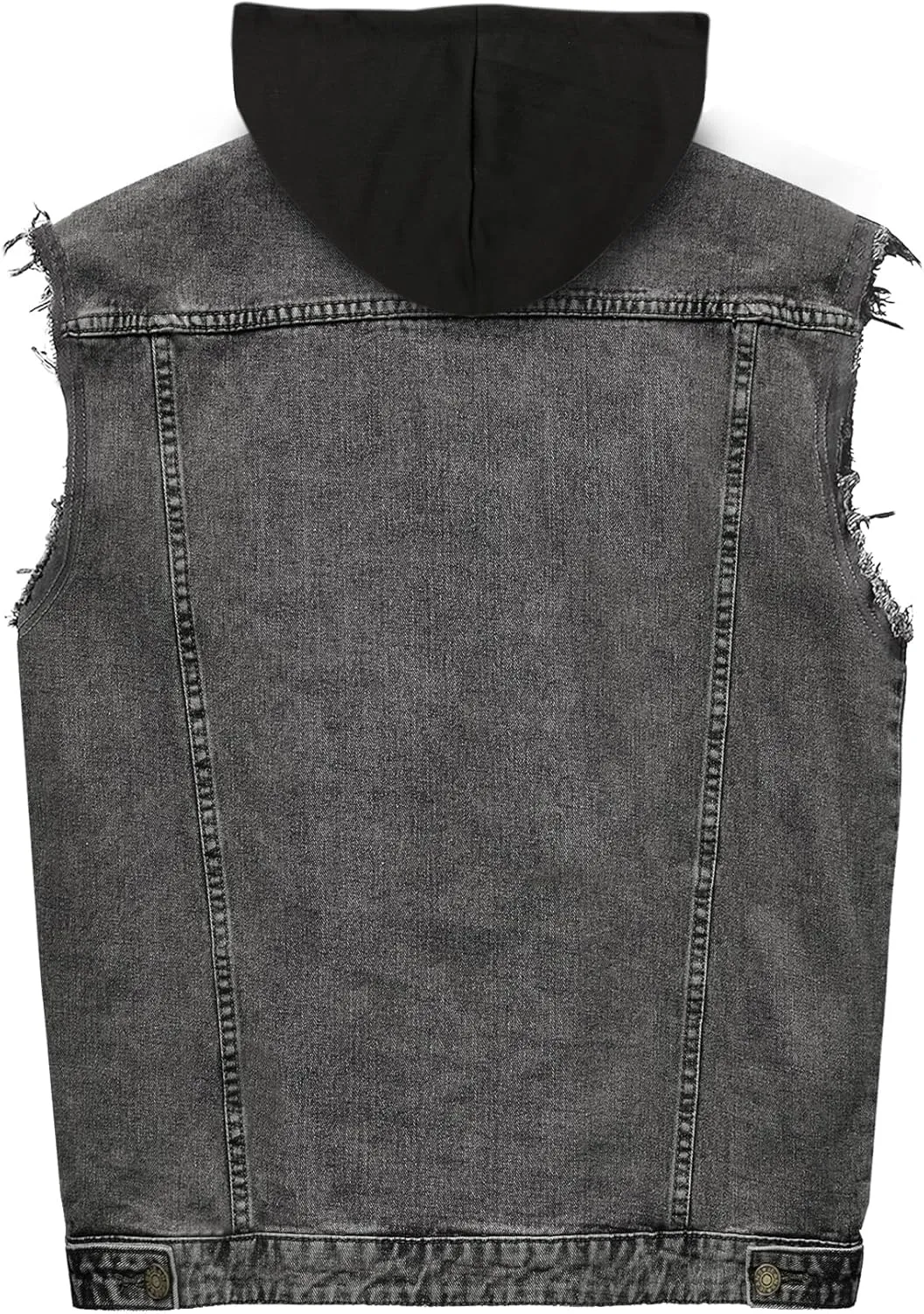 Men's Denim Vest Casual Button Stretchy Distressed Jean Sleeveless Jacket with Hood