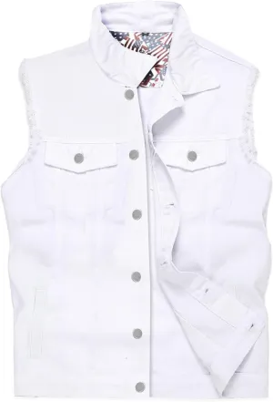Men's Denim Vest,Sleeveless Jacket Slim Fit Vintage Casual Ripped Summer Jean Vest for Men