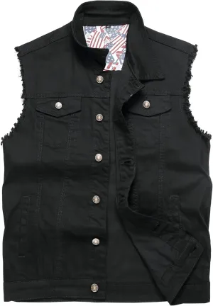 Men's Denim Vest,Sleeveless Jacket Slim Fit Vintage Casual Ripped Summer Jean Vest for Men