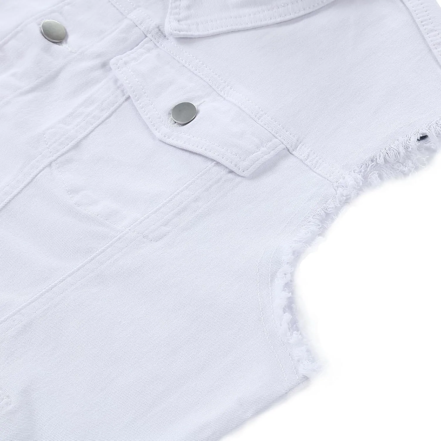 Men's Denim Vest,Sleeveless Jacket Slim Fit Vintage Casual Ripped Summer Jean Vest for Men
