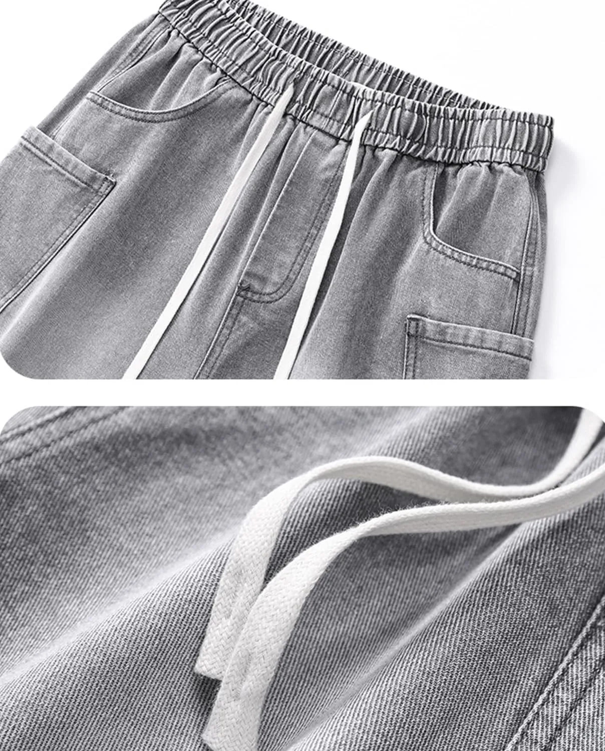 Men's Elastic Waist Baggy Jeans Y2K Wide Leg Loose Fit Denim Pants Hip Hop Skater Jeans with Multiple Pockets