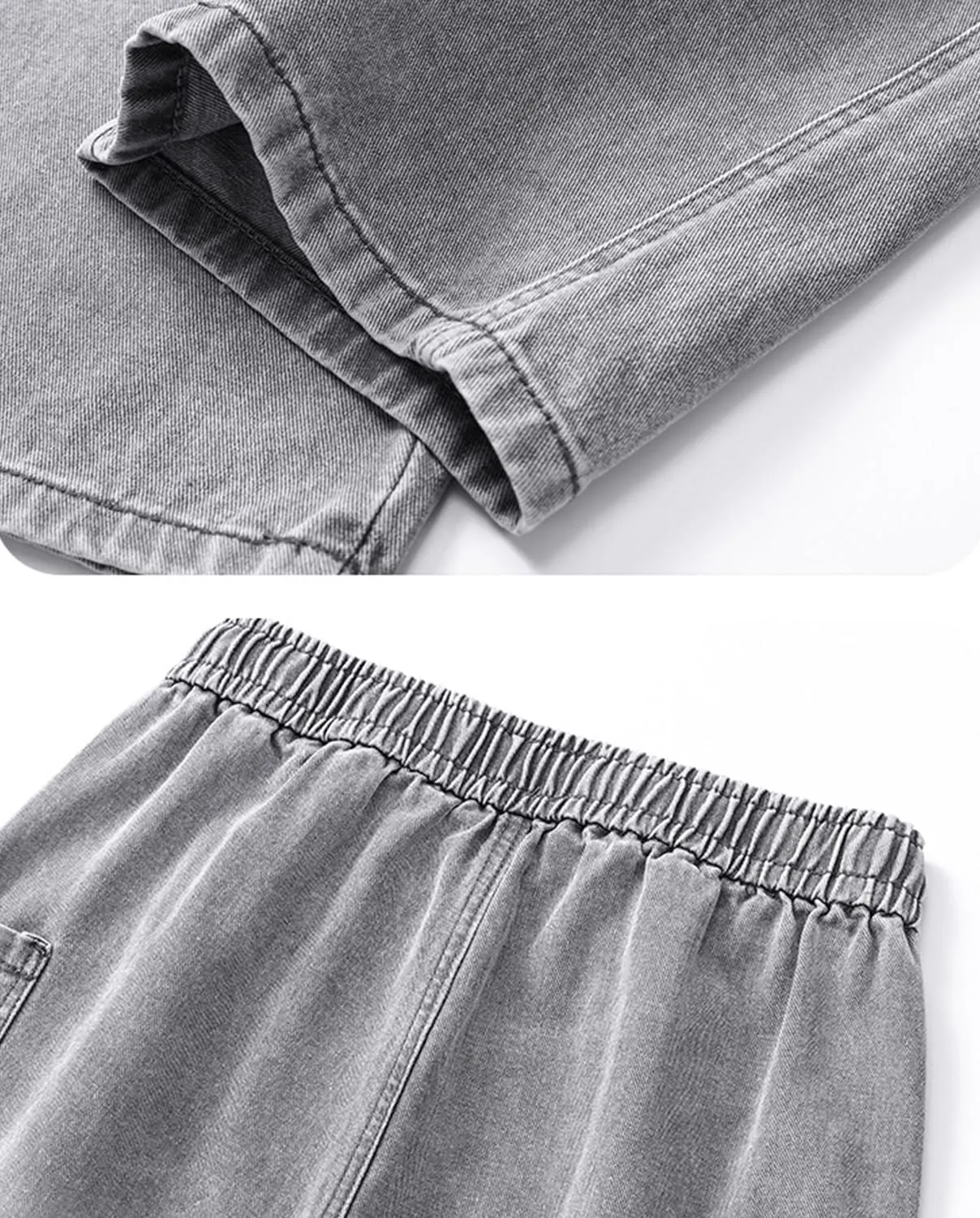 Men's Elastic Waist Baggy Jeans Y2K Wide Leg Loose Fit Denim Pants Hip Hop Skater Jeans with Multiple Pockets