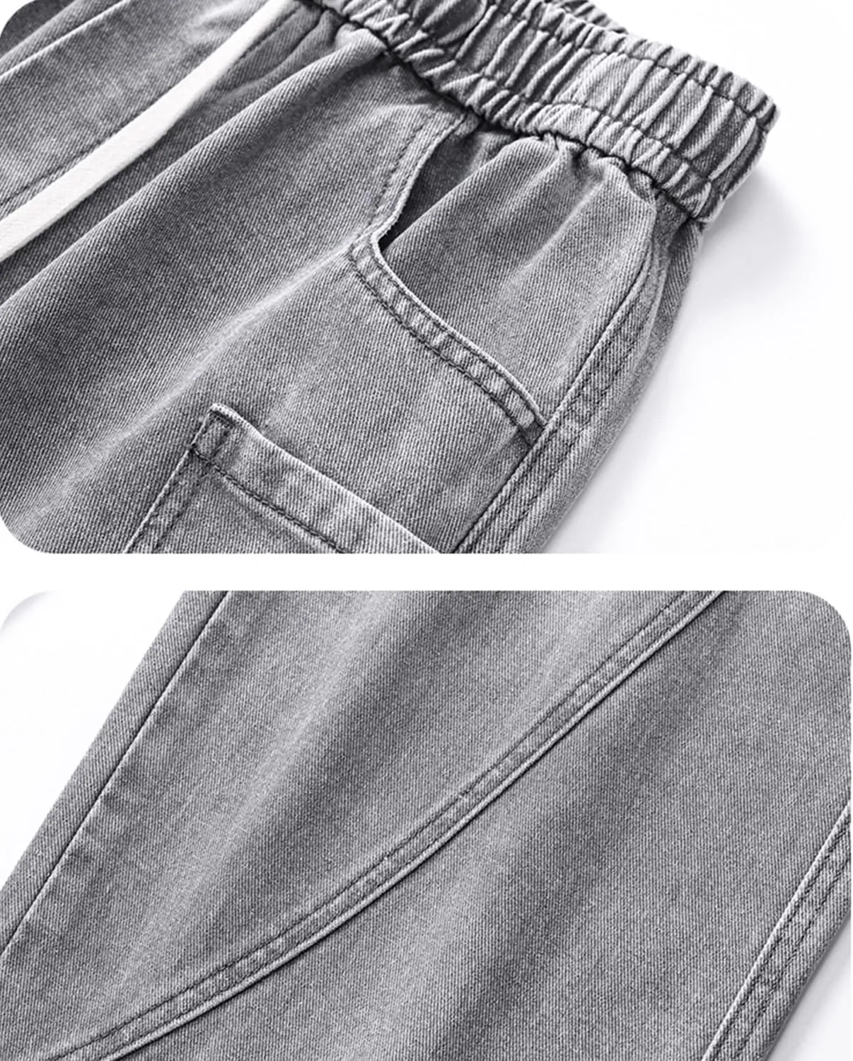 Men's Elastic Waist Baggy Jeans Y2K Wide Leg Loose Fit Denim Pants Hip Hop Skater Jeans with Multiple Pockets
