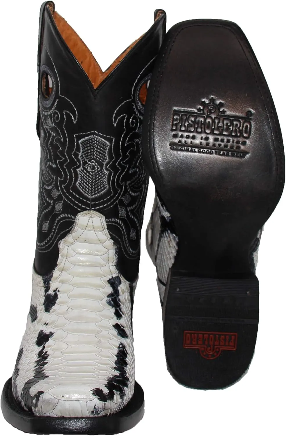 Mens Genuine Leather Python Snake Print Square Toe Cowboy Boot