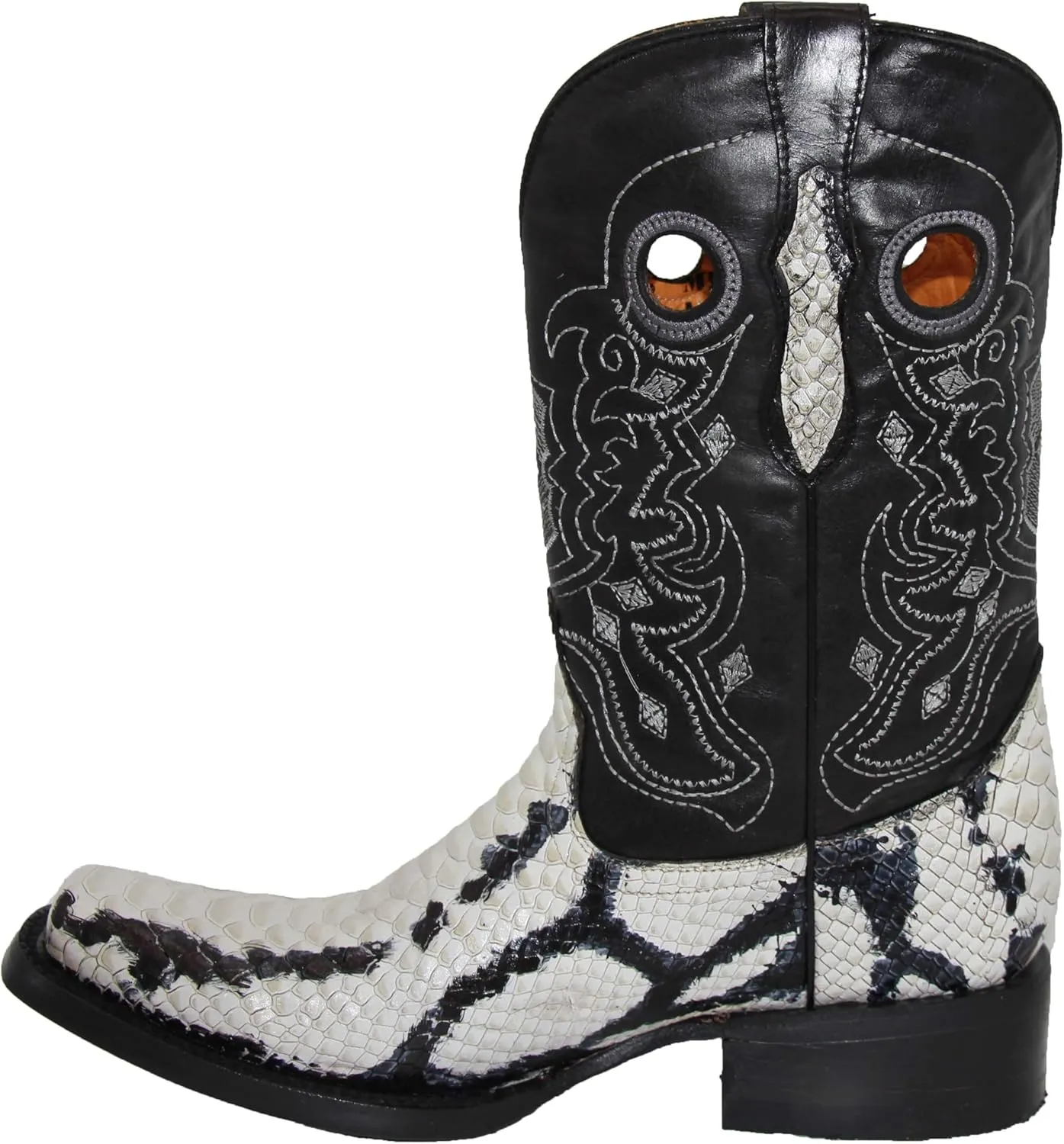 Mens Genuine Leather Python Snake Print Square Toe Cowboy Boot