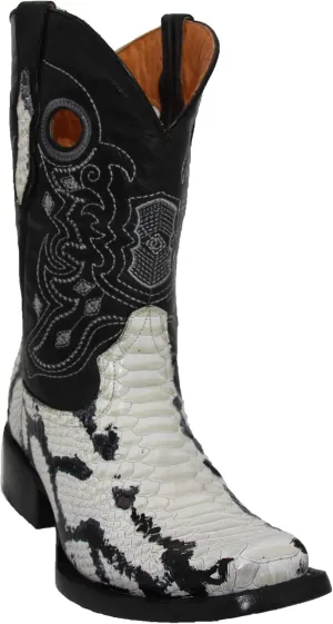 Mens Genuine Leather Python Snake Print Square Toe Cowboy Boot