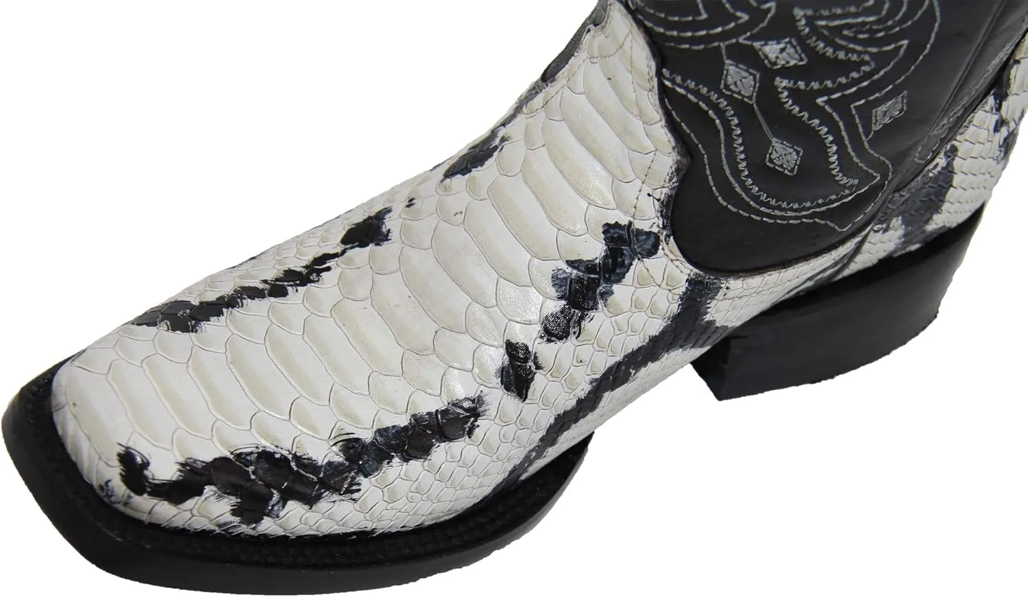 Mens Genuine Leather Python Snake Print Square Toe Cowboy Boot